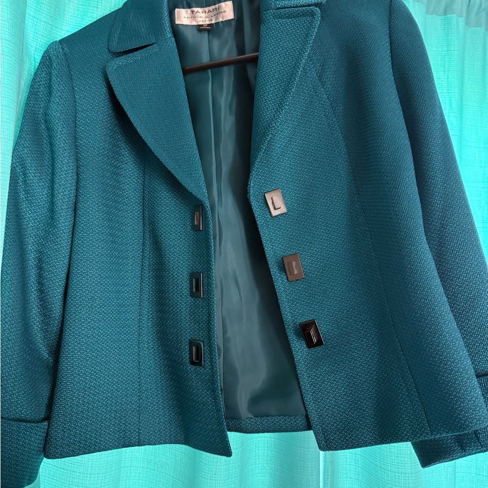 Tahari ASL Teal Blazer with Black Accents